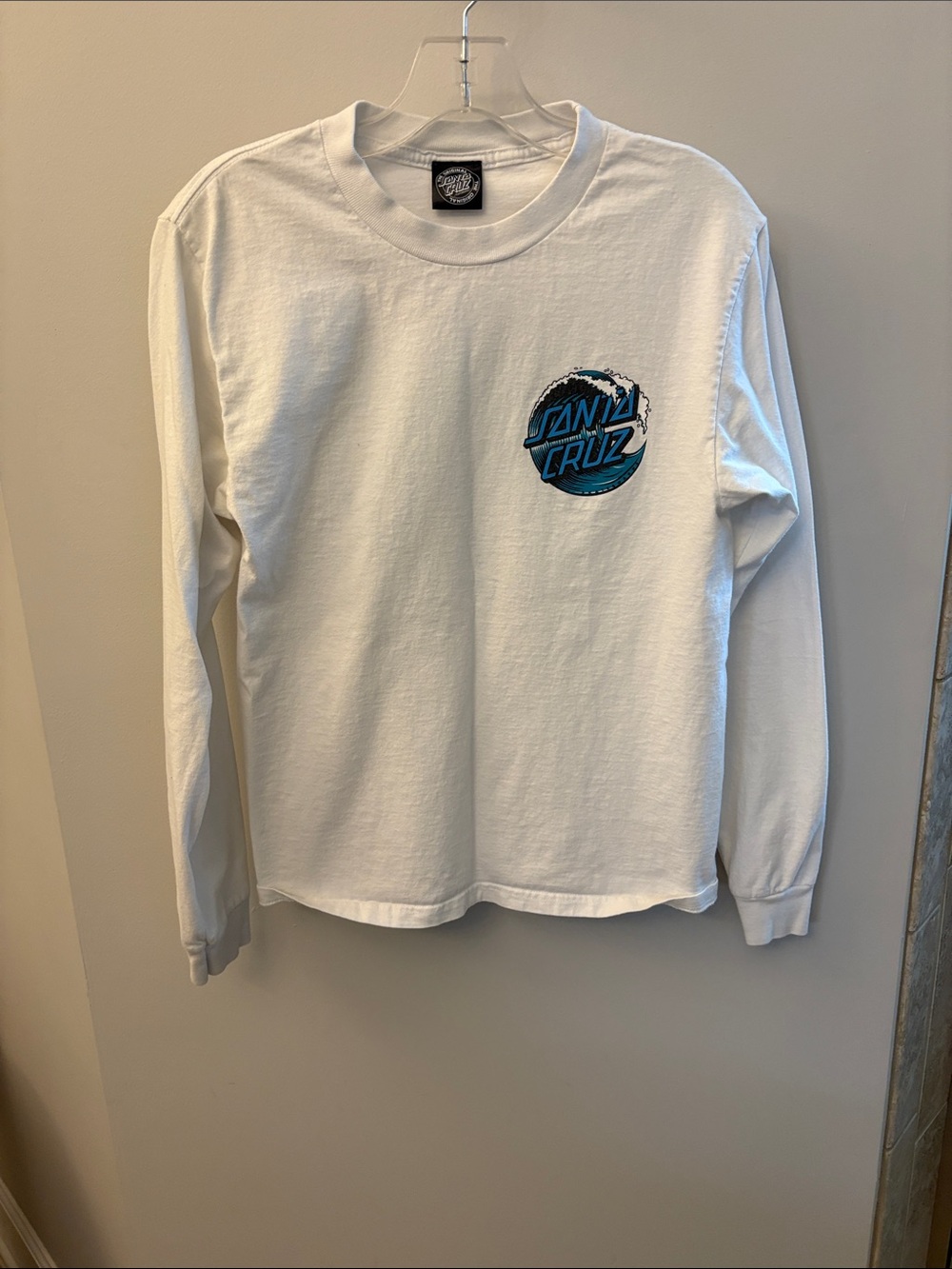 Men’s Size S Santa Cruz White Long Sleeve Tee with Blue Logo